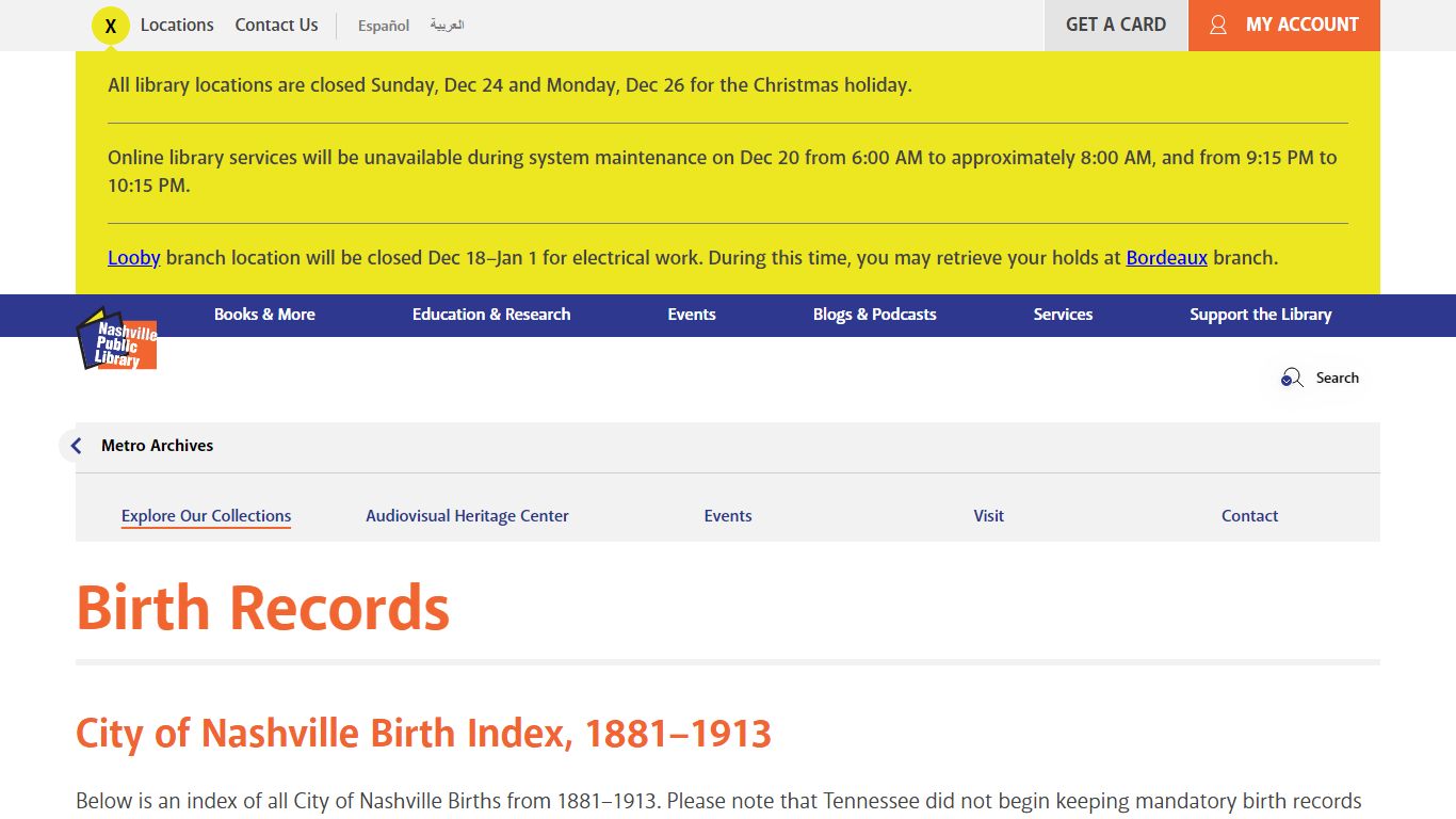 Birth Records | Nashville Public Library